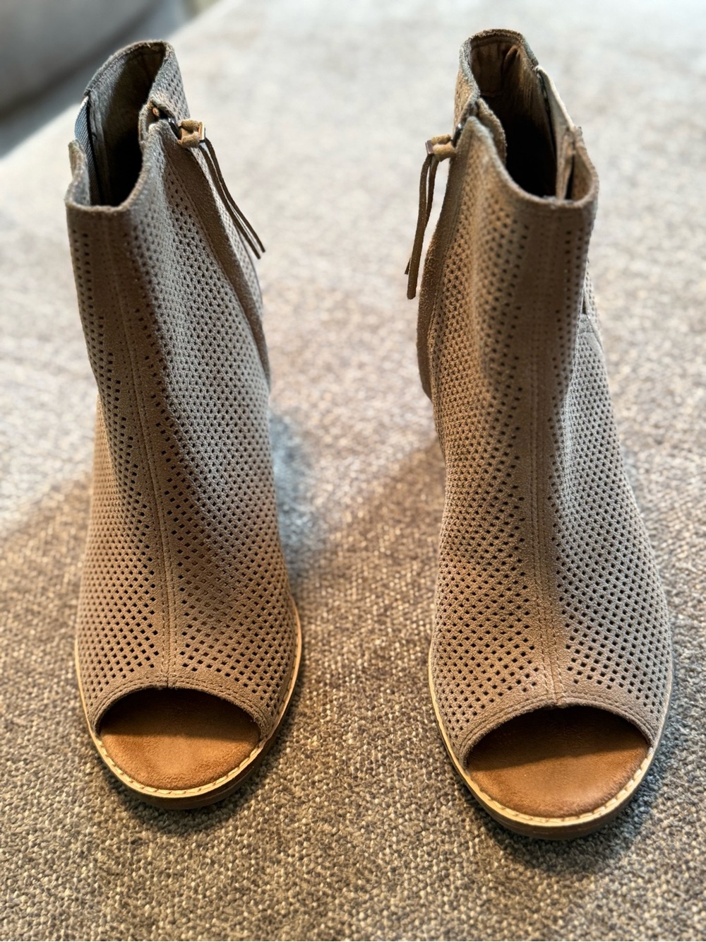 Toms Women’s Taupe Perforated Peep-Toe Booties - Stylish Summer Ankle Heels